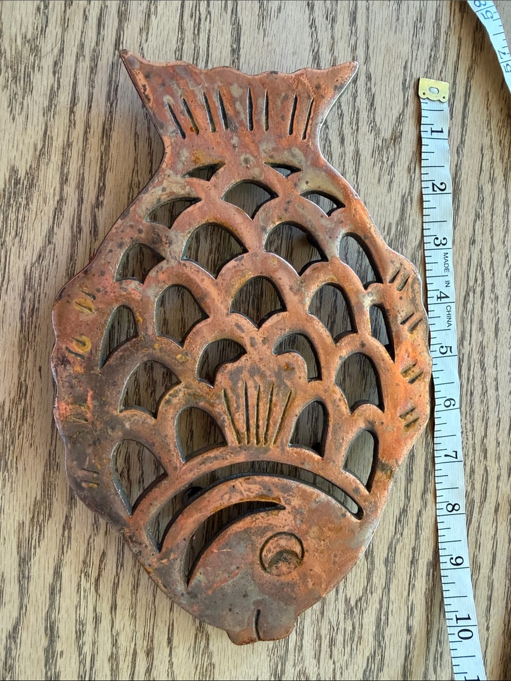 Metal Fish Wall Hook Accent in Copper-Tone